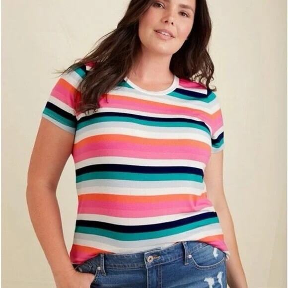 torrid Tops - Torrid Plus Size 1X Striped Super Soft Knits Crew Neck Tee T-Shirt Top
